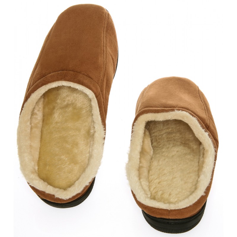 DeluxeComfort.com Male Slippers - Camel Suede With Wool Fleece Lining ...