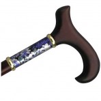 Wood Cane With Derby Handle and Mauve Floral Inset - Walnut